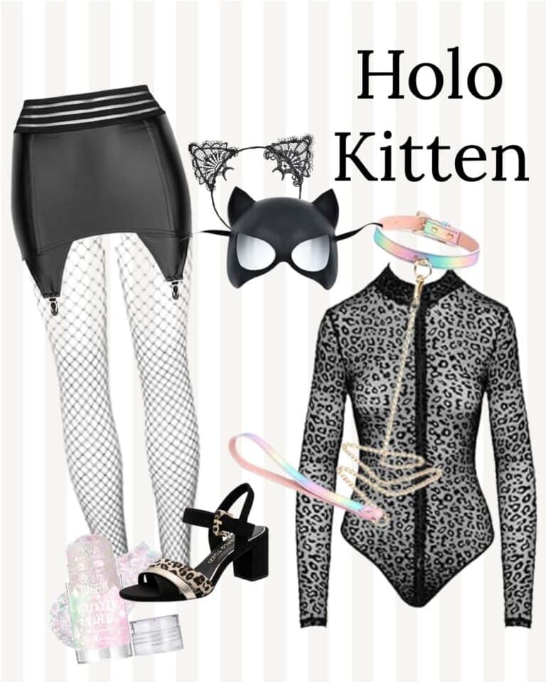 Collage mit Swingerclub Outfit für Damen mit dem Titel Holo Kitten